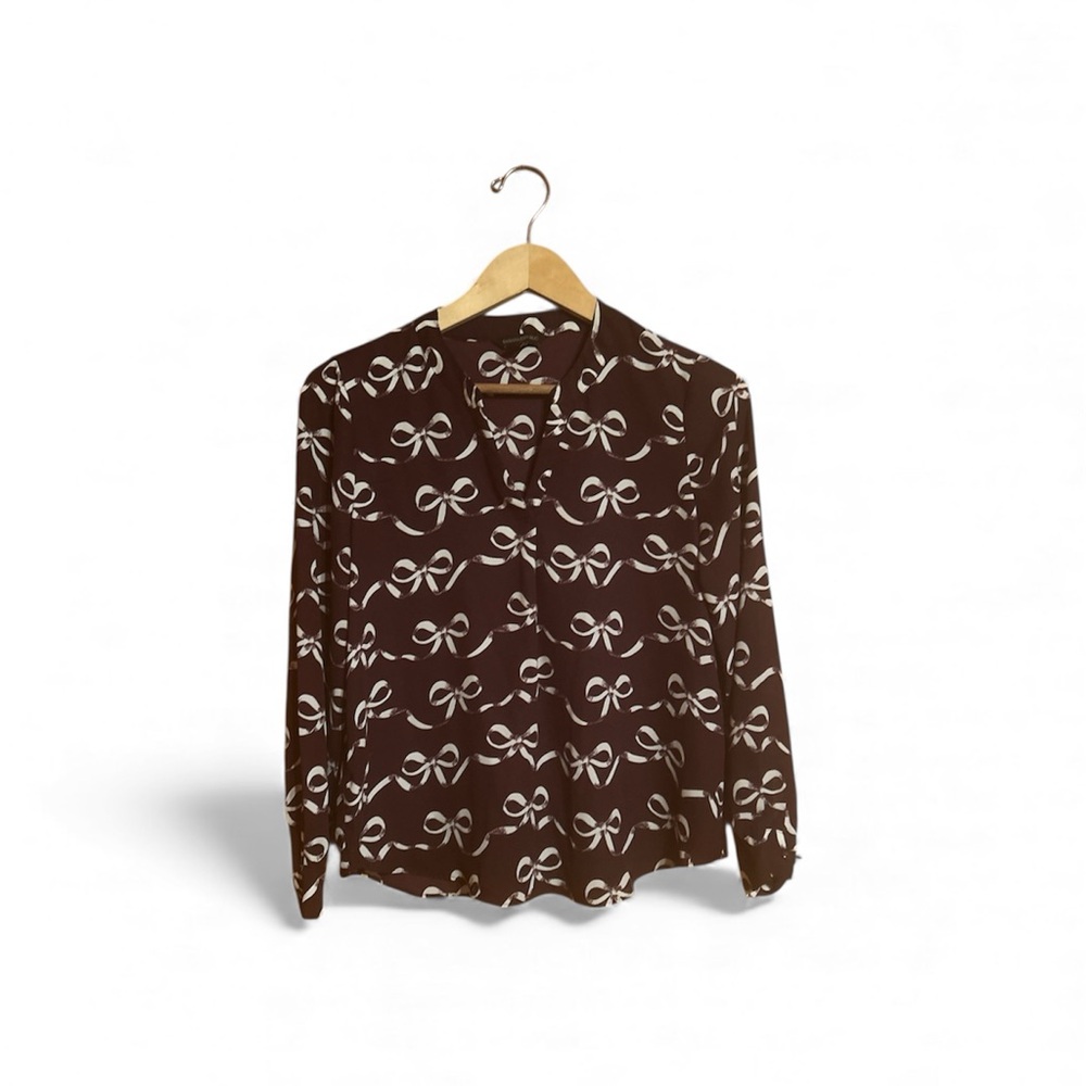 Banana Republic Burgundy Maroon Sheer Bow Pullover Top Women’s Size SP